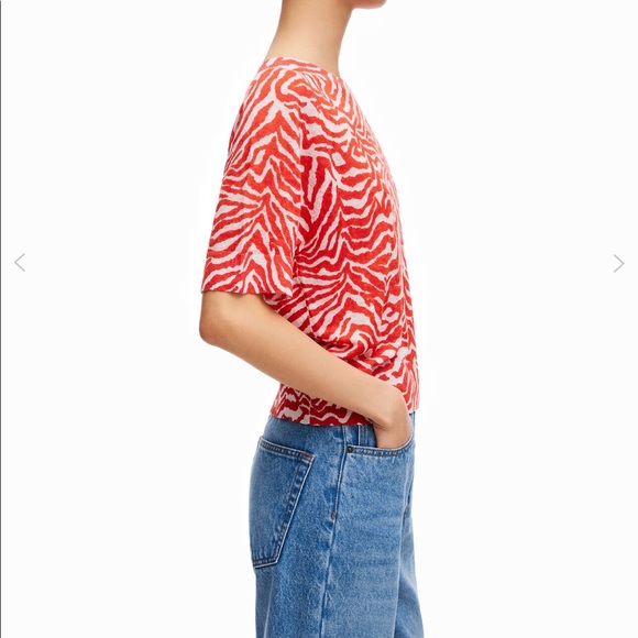 NEW Bimba y Lola Red tiger print linen shorts sleeve sweater S - Picture 4 of 10